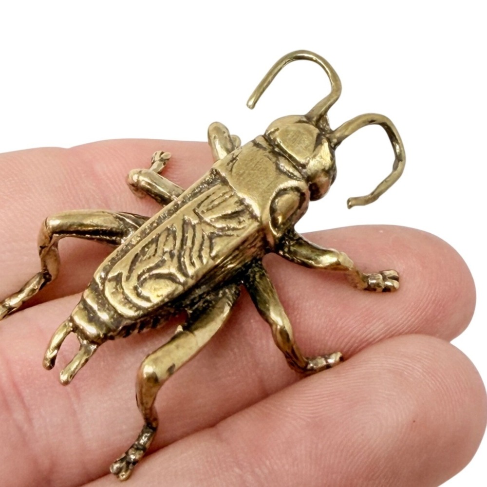Miniature Brass Cricket Spirit Animal Luck Prosperity Voice Harmony Talisman